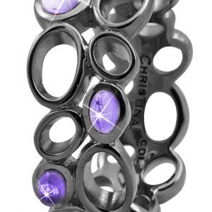 CHRISTINA Black Sølvring Big Amethyst Bubbles - 3.10D Størrelse 49