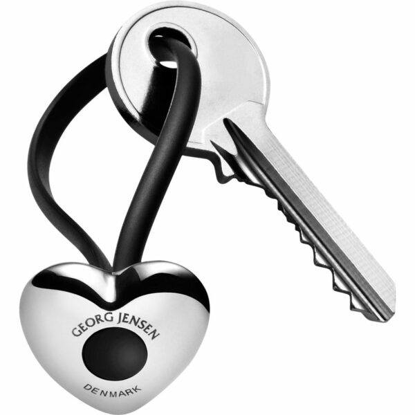 Georg Jensen Hjerte nøglering med sort gummisnor - 3584869