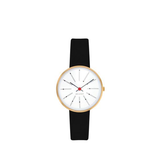 ARNE JACOBSEN Bankers 30mm hvid skive, sort rem