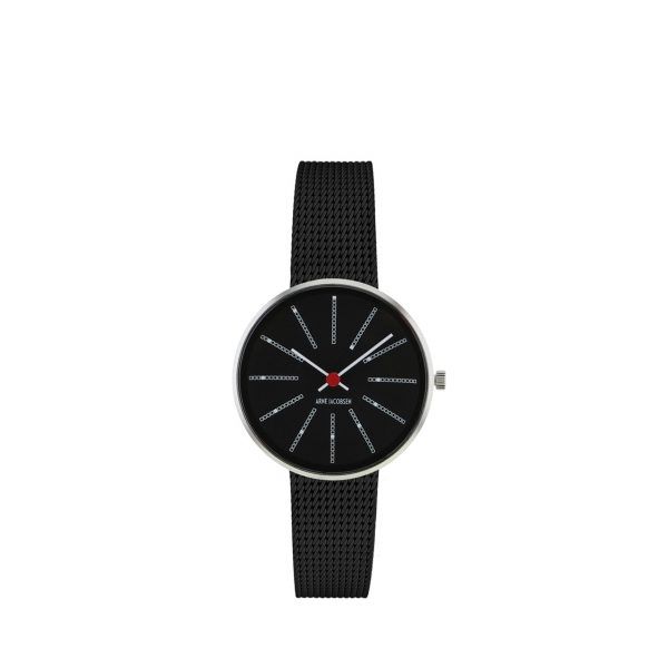 ARNE JACOBSEN Bankers 30mm sort skive, sort mesh lænke