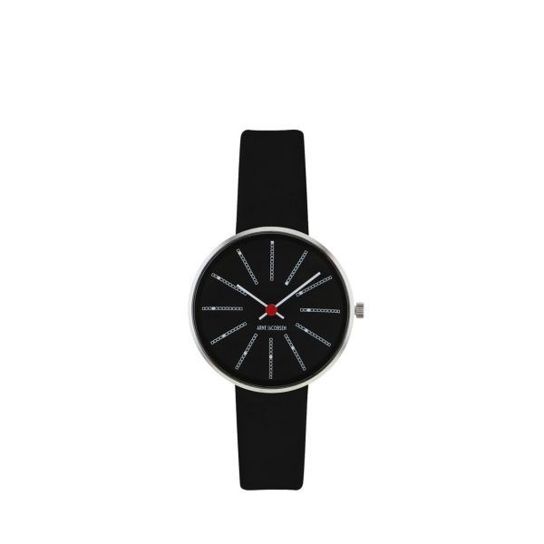 ARNE JACOBSEN Bankers 30mm sort skive, sort rem