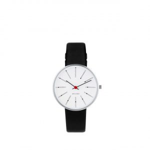 ARNE JACOBSEN Bankers 34mm hvid skive, sort rem