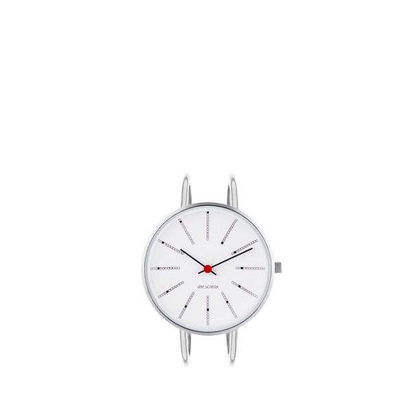 ARNE JACOBSEN Bankers 34mm hvid skive, stål bangle