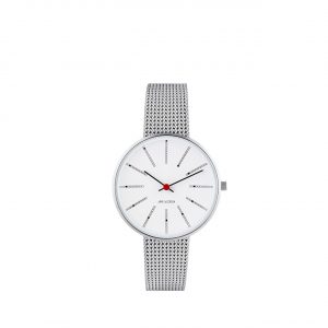 ARNE JACOBSEN Bankers 34mm hvid skive, stål mesh lænke