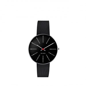 ARNE JACOBSEN Bankers 34mm sort skive, sort mesh lænke