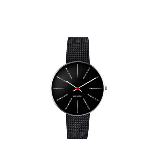 ARNE JACOBSEN Bankers 34mm sort skive, sort mesh lænke