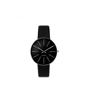 ARNE JACOBSEN Bankers 34mm sort skive, sort rem