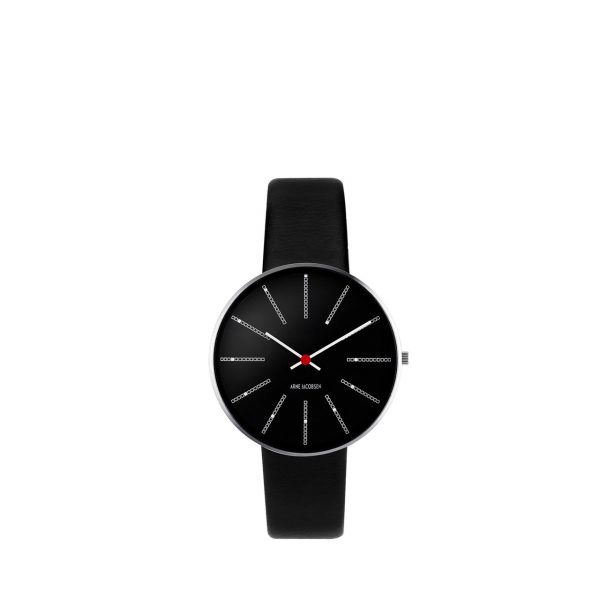ARNE JACOBSEN Bankers 34mm sort skive, sort rem