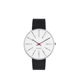 ARNE JACOBSEN Bankers 40mm hvid skive, sort mesh lænke