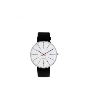 ARNE JACOBSEN Bankers 40mm hvid skive, sort rem