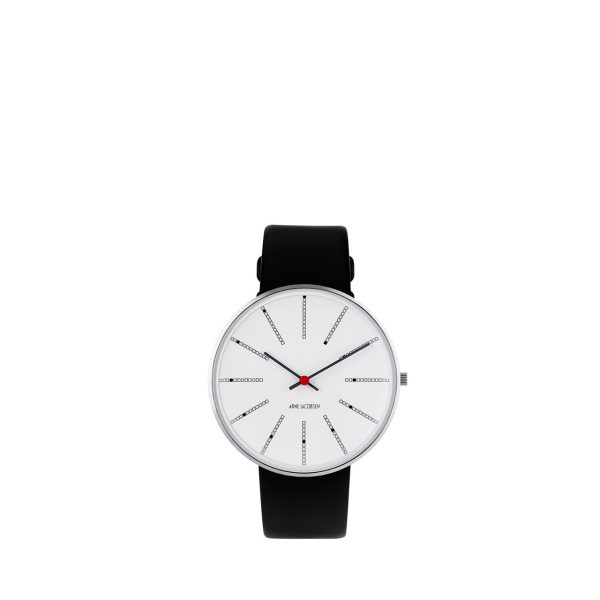 ARNE JACOBSEN Bankers 40mm hvid skive, sort rem
