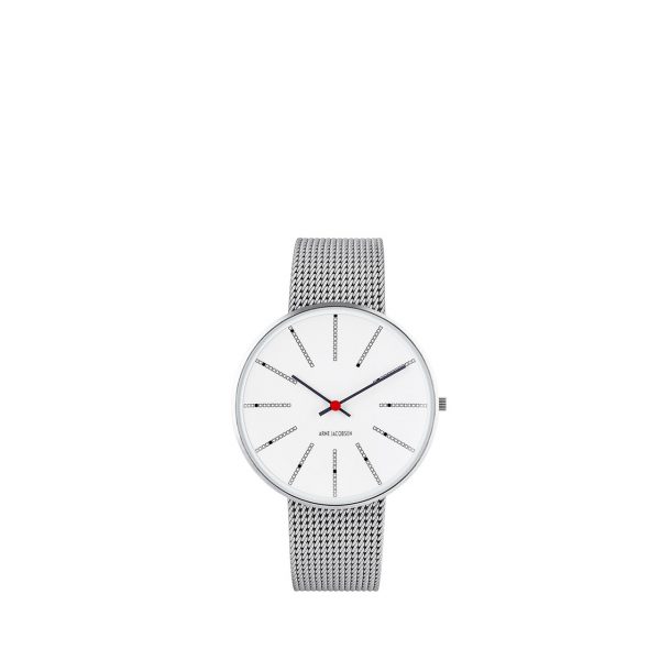 ARNE JACOBSEN Bankers 40mm hvid skive, stål mesh lænke