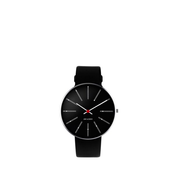 ARNE JACOBSEN Bankers 40mm sort skive, sort rem