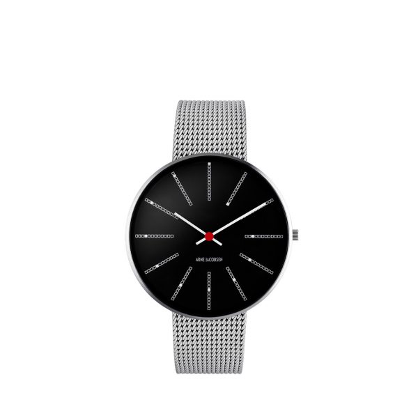 ARNE JACOBSEN Bankers 40mm sort skive, stål mesh lænke