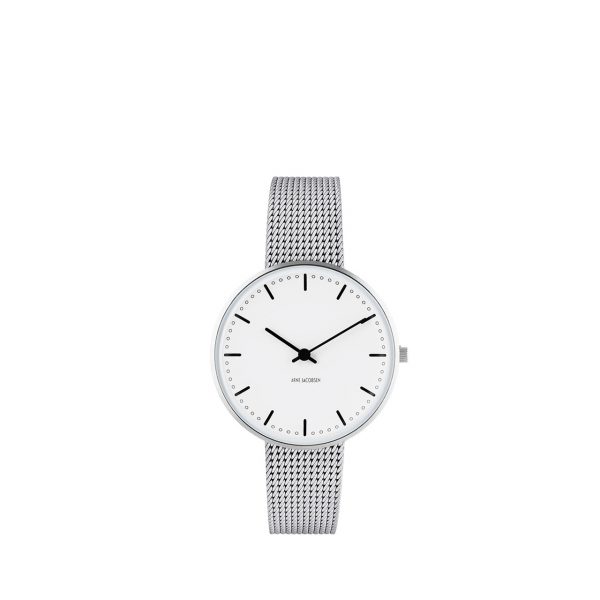 ARNE JACOBSEN City Hall 34mm hvid skive, stål mesh lænke