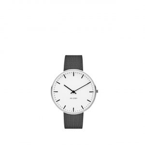 ARNE JACOBSEN City Hall 40mm hvid skive, grå mesh lænke