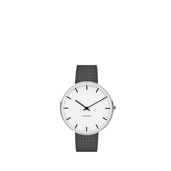 ARNE JACOBSEN City Hall 40mm hvid skive, grå mesh lænke