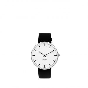 ARNE JACOBSEN City Hall 40mm hvid skive, sort rem