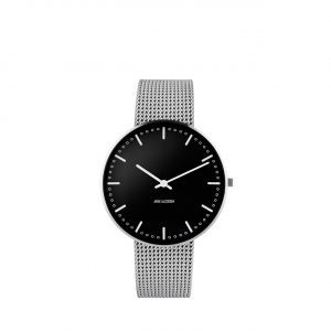 ARNE JACOBSEN City Hall 40mm sort skive, stål mesh lænke