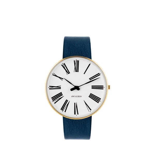 ARNE JACOBSEN Roman 40mm hvid skive, blå rem
