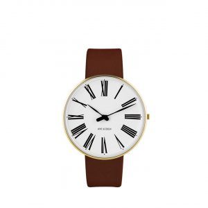 ARNE JACOBSEN Roman 40mm hvid skive, brun rem