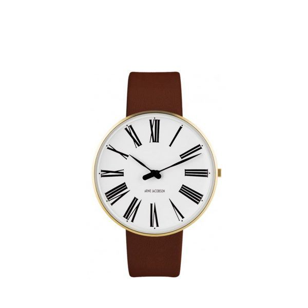 ARNE JACOBSEN Roman 40mm hvid skive, brun rem