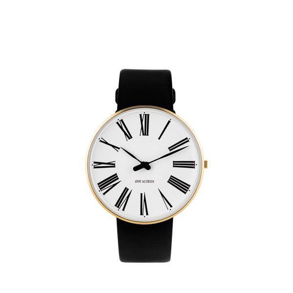 ARNE JACOBSEN Roman 40mm hvid skive, sort rem
