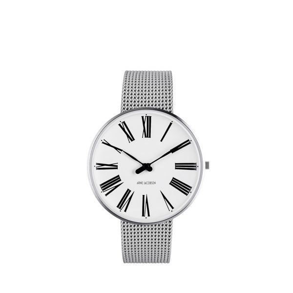 ARNE JACOBSEN Roman 40mm hvid skive, stål mesh lænke