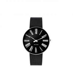 ARNE JACOBSEN Roman 40mm sort skive, sort mesh lænke