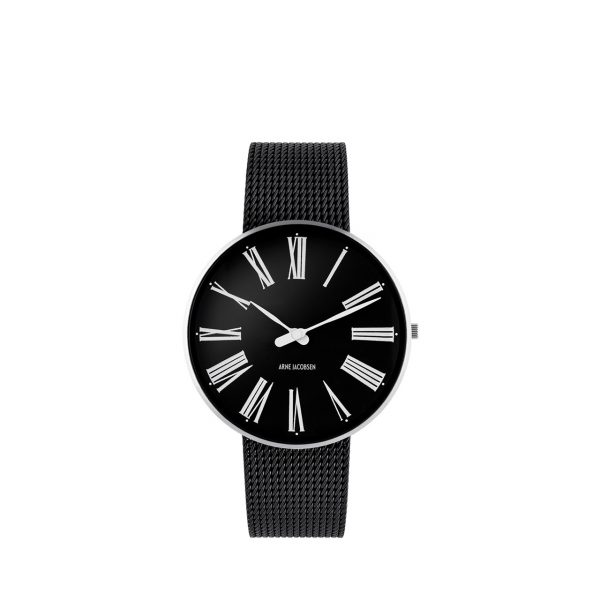 ARNE JACOBSEN Roman 40mm sort skive, sort mesh lænke