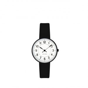 ARNE JACOBSEN Station 30mm hvid skive, sort rem