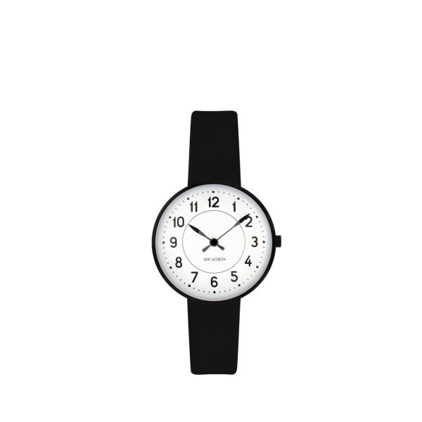 ARNE JACOBSEN Station 30mm hvid skive, sort rem