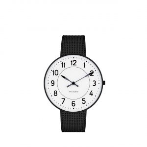 ARNE JACOBSEN Station 40mm hvid skive, sort mesh lænke