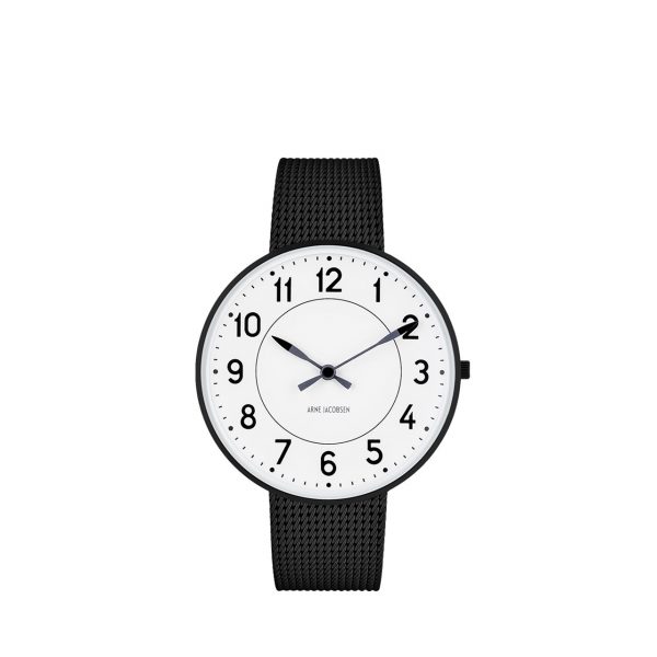 ARNE JACOBSEN Station 40mm hvid skive, sort mesh lænke