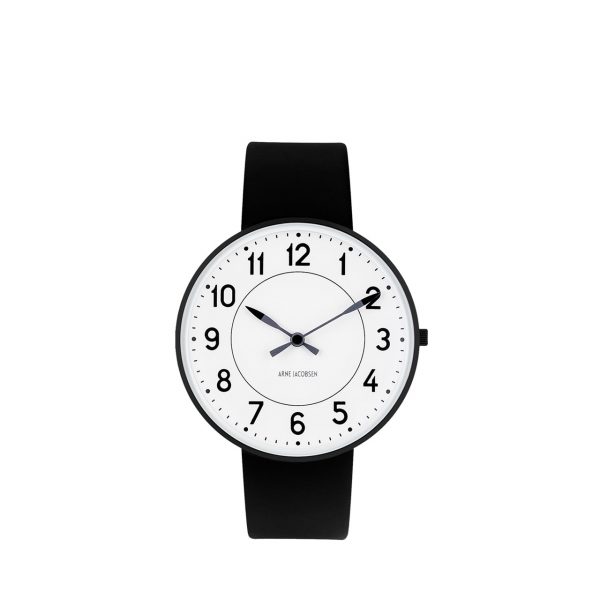 ARNE JACOBSEN Station 40mm hvid skive, sort rem