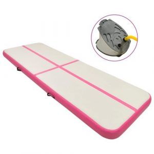 vidaXL oppustelig gymnastikmåtte m. pumpe 400x100x15 cm PVC lyserød