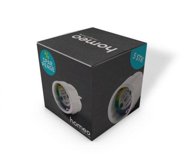 5 stk. Homeo WiFi stikkontakter m. timer + tænd/sluk via app
