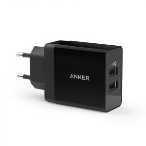 Anker 2-port USB vægoplader, 24W & 4.8A, Sort
