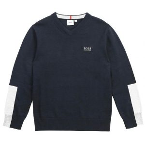 BOSS Bluse - Strik - Smart Casual - Navy/Gråmeleret