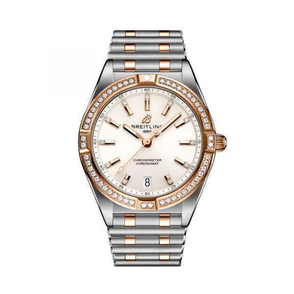 Breitling Chronomat 32 dameur i stål/rosaguld med brillanter