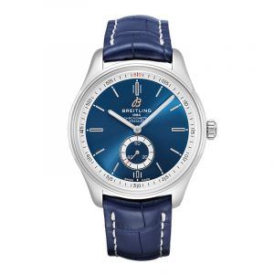 Breitling Premier Automatic 40 herreur i stål med blå skive og rem
