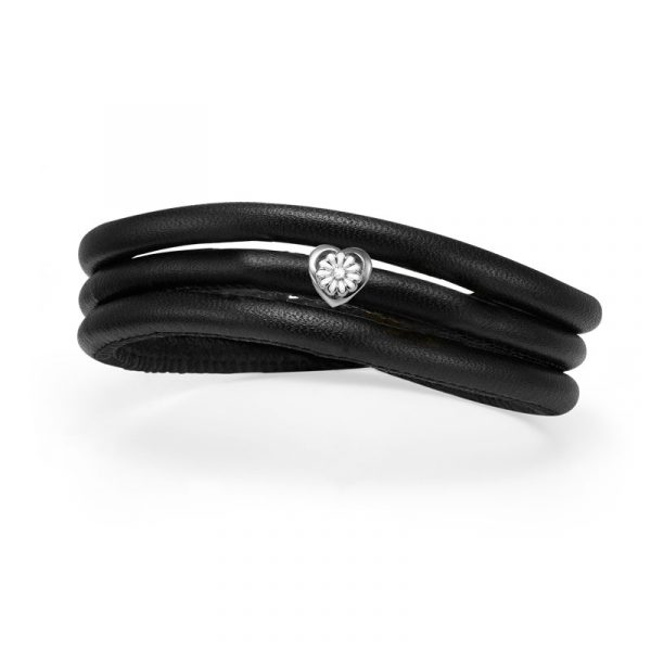 Christina 4 mm læderarmbånd med sølv/hvid marguerit