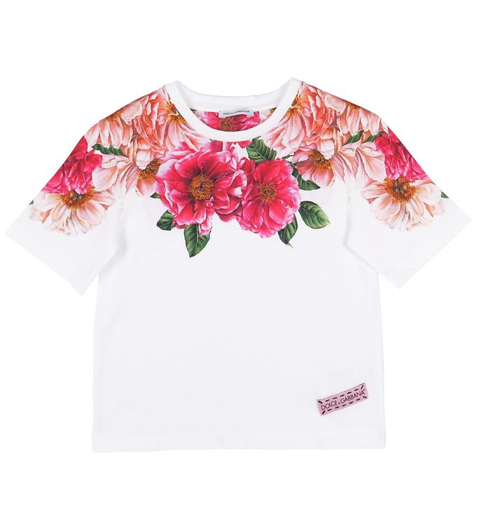 Før Penge gummi blomst Dolce & Gabbana T-shirt – Hvid m. Blomster | Husk Din Gave Betyder Meget