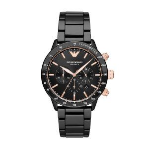 Emporio Armani Mario ceramica chronograph armbåndsur med sort skive og lænke