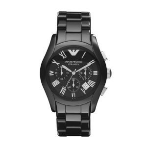 Emporio Armani sort Ceramic Valente chronograph armbåndsur