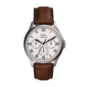 FOSSIL ARC - 02 automatic armbåndsur i stål med cremehvid skive og brun læderrem