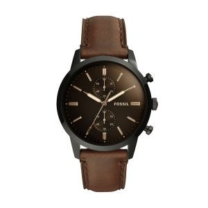FOSSIL Townsman armbåndsur med chronograf sort skive og brun læderrem