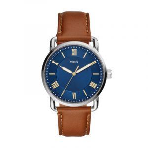 Fossil armbåndsur Copeland med blå skive og brun læderrem