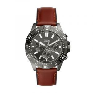 Fossil armbåndsur GARRETT CHRONO med mørkegrå skive og brun læderrem