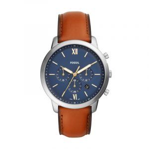 Fossil armbåndsur NEUTRA CHRONO med blå skive og brun læderrem